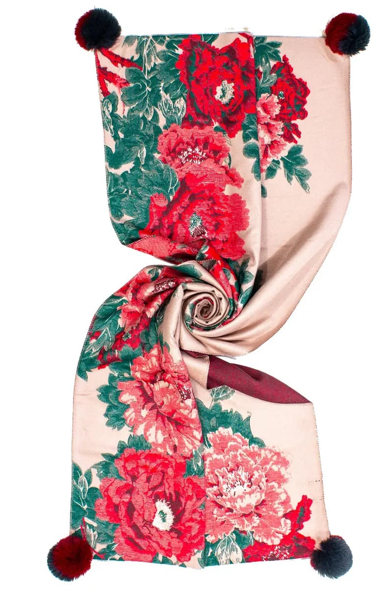 AYFEE | Sciarpa jacquard flower con pon pon - 4