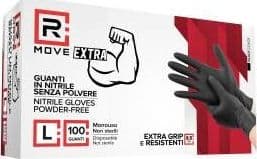 RMove 1Conf. da 100pz Tg.L 8.5gr da Lavoro - Guanti Nitrile Nero Senza Polvere Full Grip