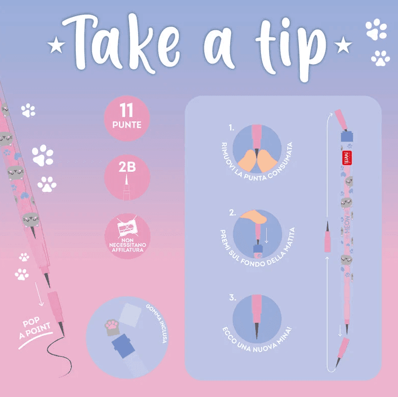 Legami - Matita Impilabile con Gomma - Take a Tip - Kitty (STE0001) - 6