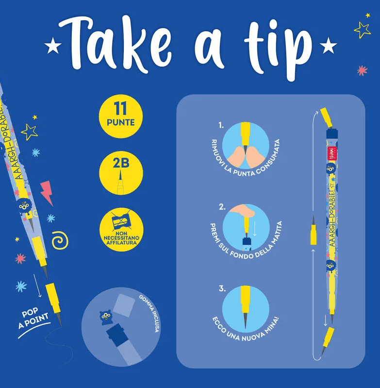 Legami - Matita Impilabile con Gomma - Take a Tip - Monster (STE0003) - 6