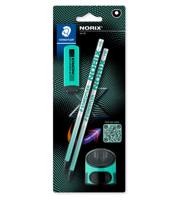 Staedtler - NORIX Blister giallo con 2 matite di grafite HB, 1 gomma e 1 temperino monoforo Verde (181 SBK2-3)