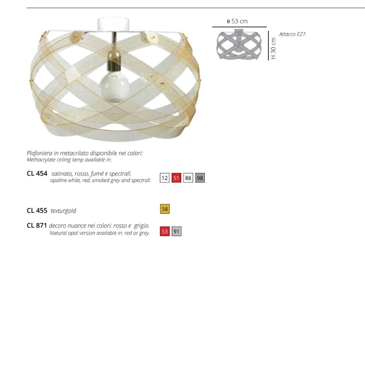 Plafoniera moderna EMPORIUM NUCLEA E27 LED 53CM metacrilato lampada soffitto - 14