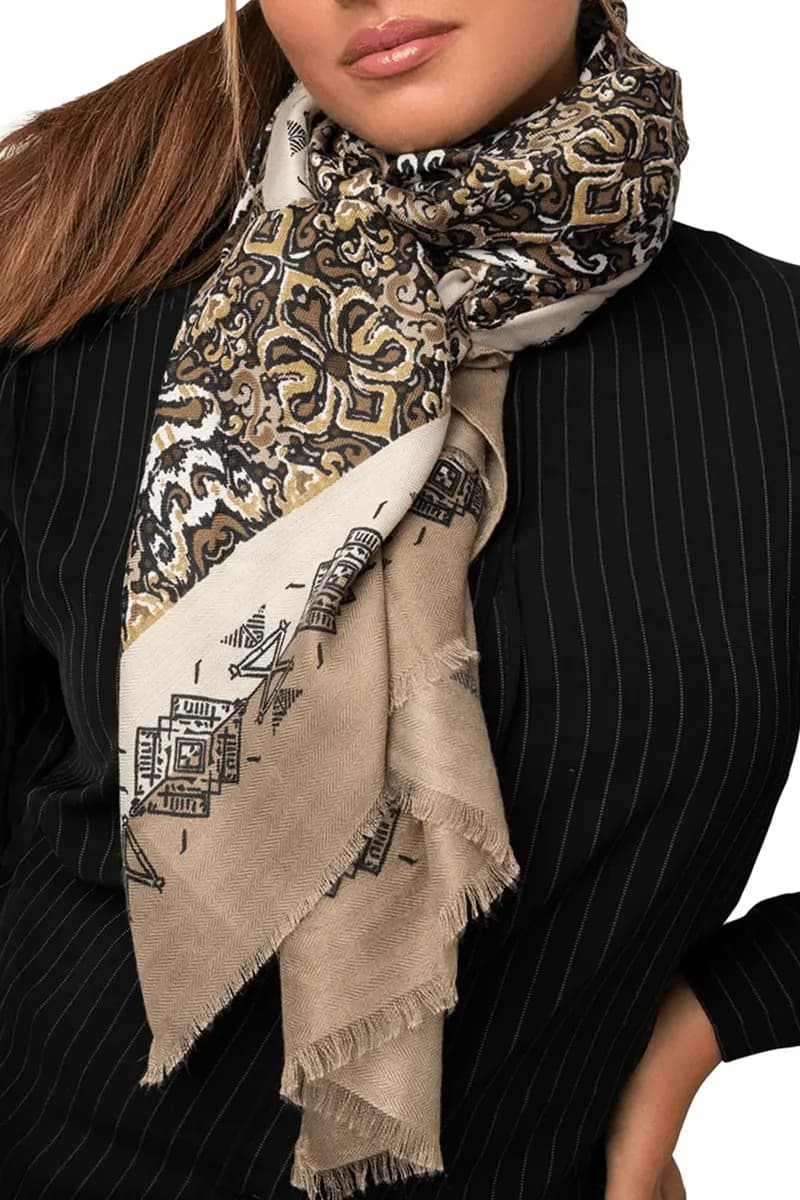 MYA ACCESSORIES | Sciarpa con stampa in tinta beige - 3