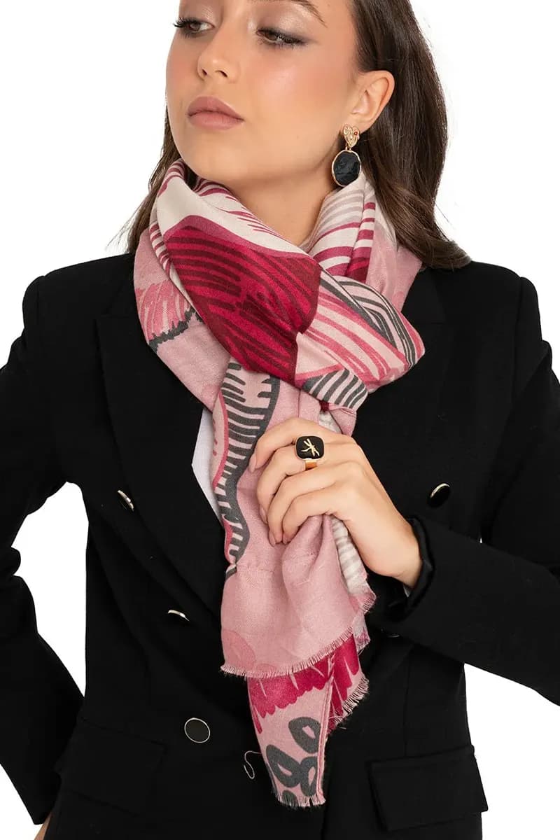 MYA ACCESSORIES | Sciarpa misto cotone rosa con stampa - 3
