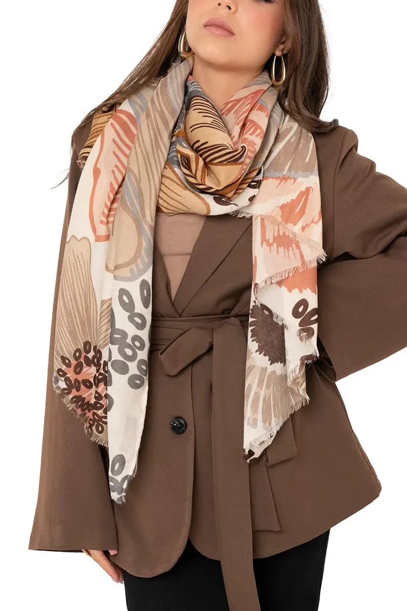 MYA ACCESSORIES | Sciarpa misto cotone beige con stampa - 3
