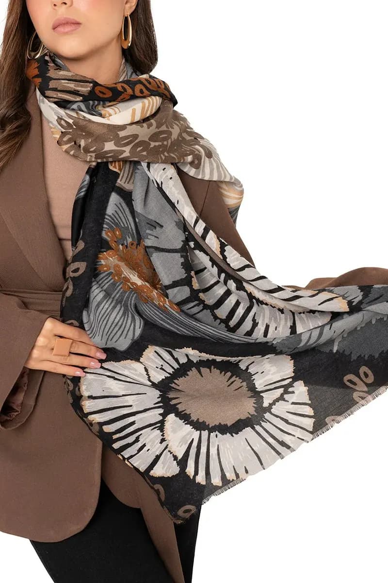 MYA ACCESSORIES | Sciarpa misto cotone nera con stampa - 3