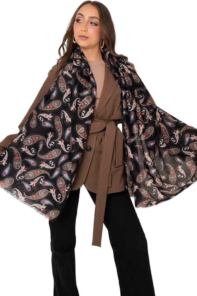 MYA ACCESSORIES | Sciarpa misto cotone nera con stampa - 3