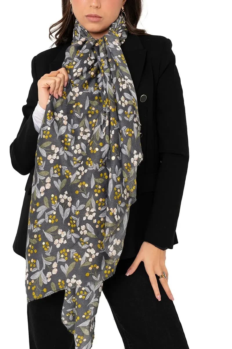 MYA ACCESSORIES | Sciarpa misto cotone grigia con stampa - 3
