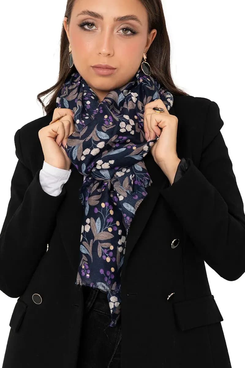 MYA ACCESSORIES | Sciarpa misto cotone blu notte con stampa - 3