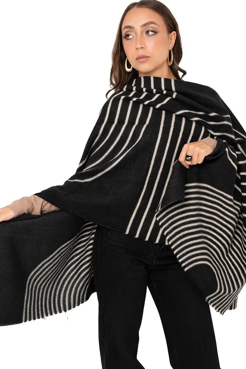 MYA ACCESSORIES | Sciarpa misto lana nera con stampa - 3