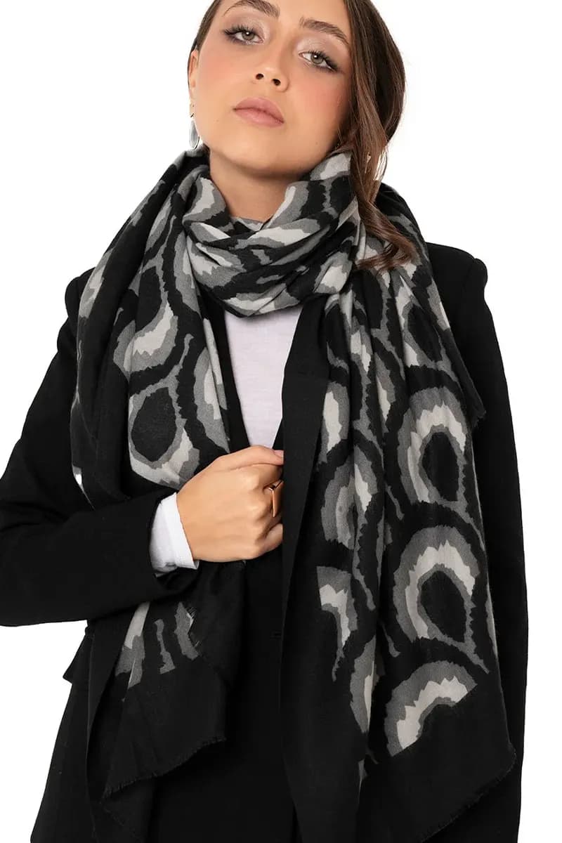 MYA ACCESSORIES | Sciarpa misto lana nera con stampa - 2