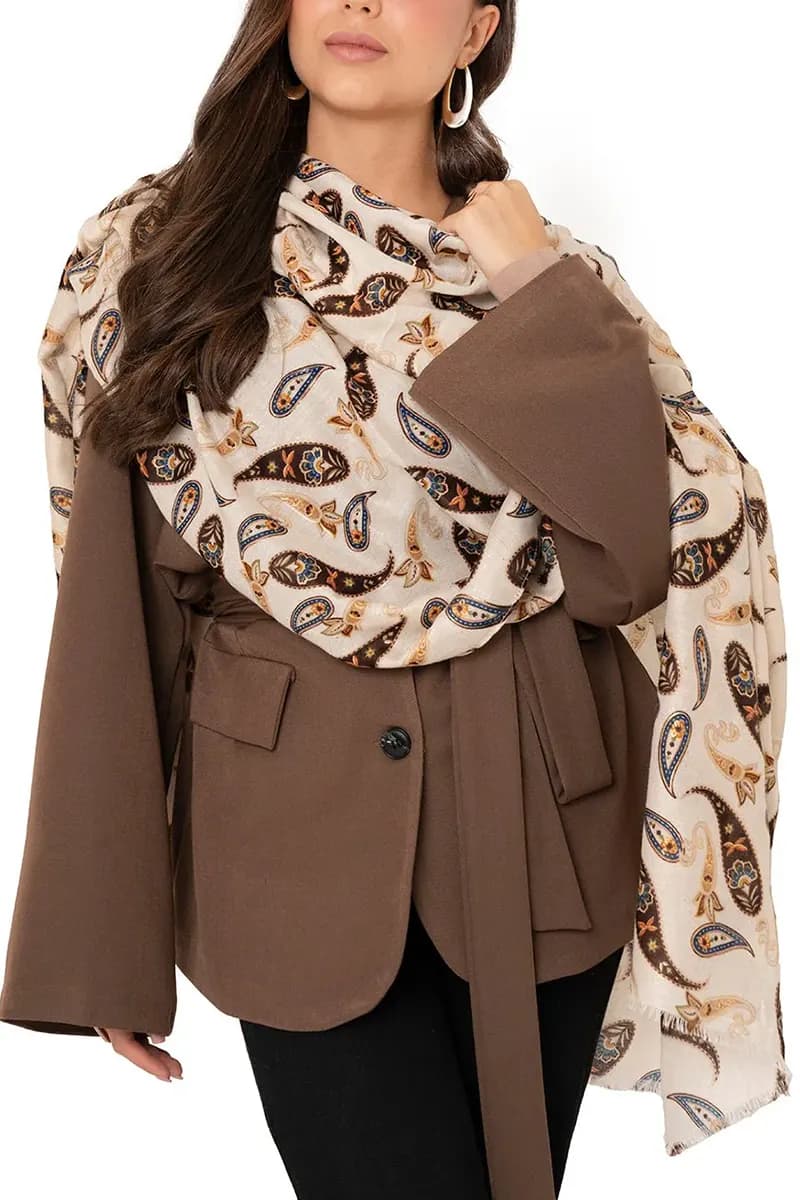 MYA ACCESSORIES | Sciarpa misto cotone beige con stampa - 3