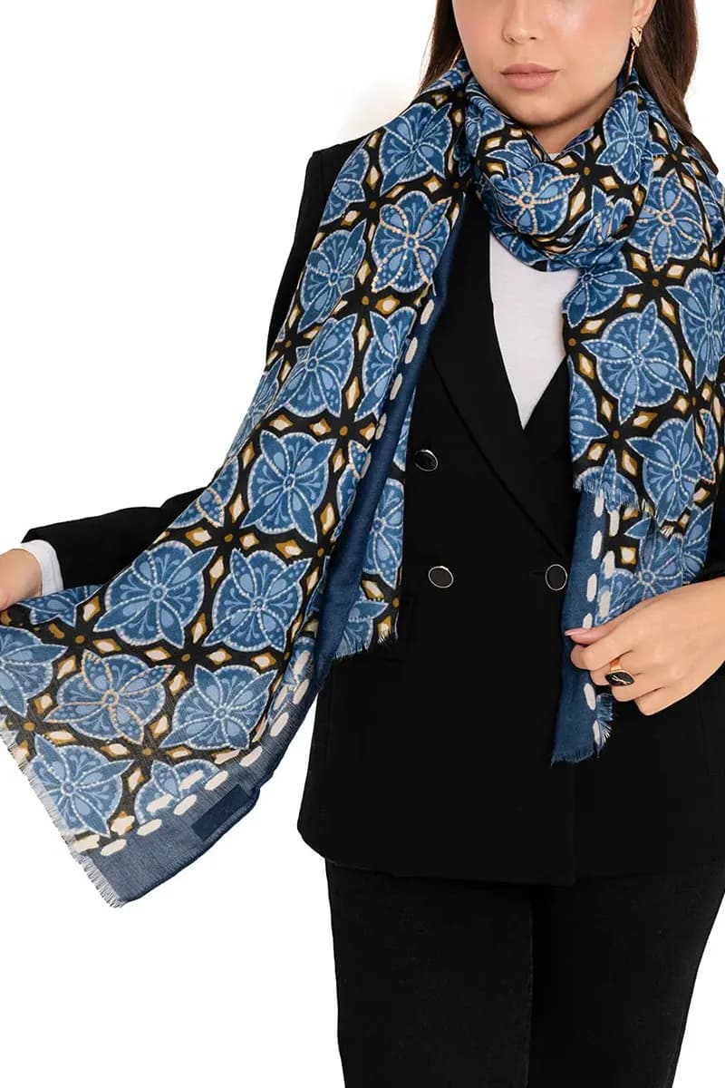 MYA ACCESSORIES | Sciarpa misto cotone blu con stampa - 3