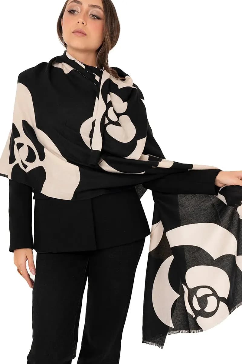MYA ACCESSORIES | Sciarpa misto lana nera e bianca con stampa - 3