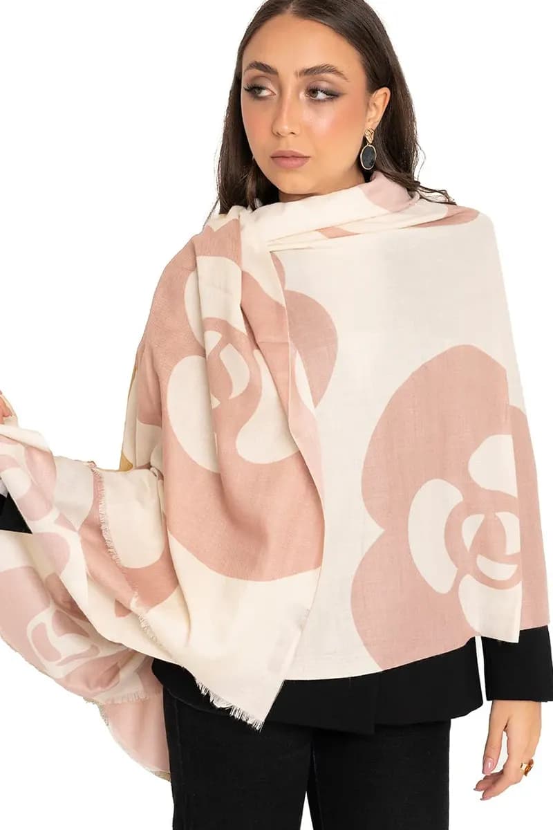 MYA ACCESSORIES | Sciarpa misto lana rosa e bianca con stampa - 3