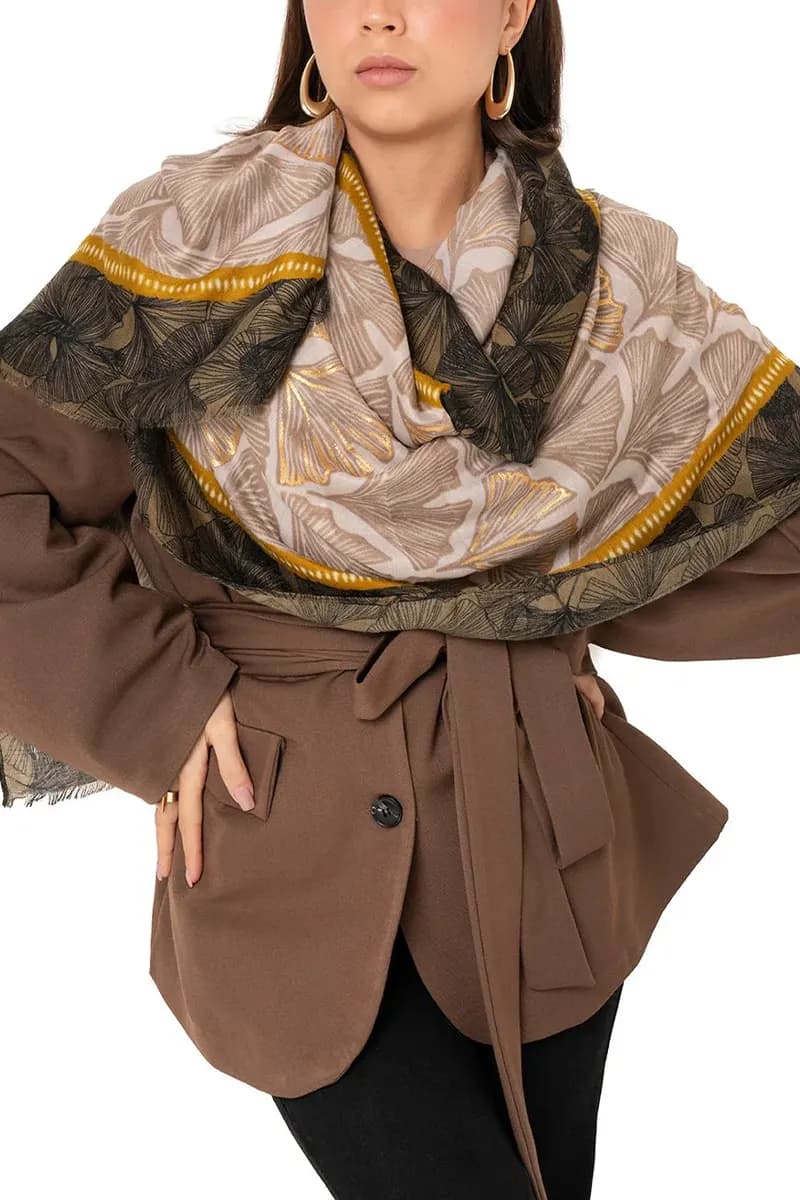MYA ACCESSORIES | Sciarpa misto cotone marrone con stampa - 3