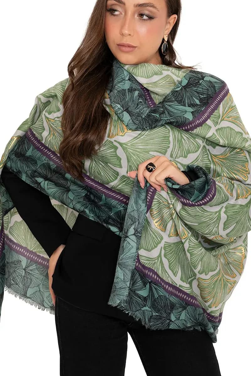 MYA ACCESSORIES | Sciarpa misto cotone verde con stampa - 3
