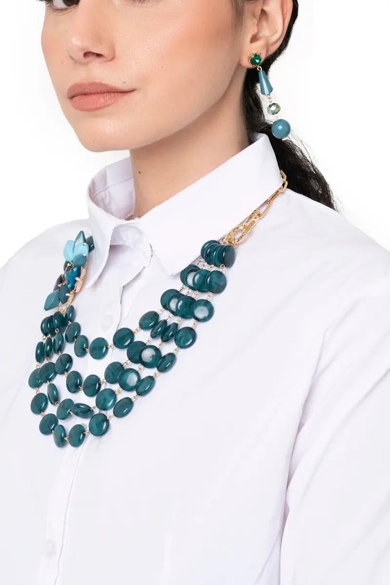 MYA ACCESSORIES | Collana multifilo con pietre piatte e fiore - 5