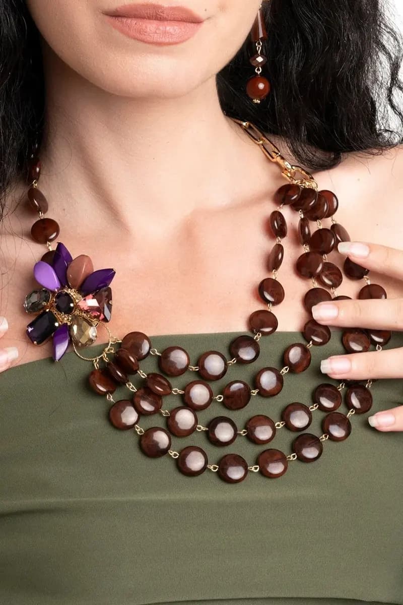 MYA ACCESSORIES | Collana multifilo con pietre piatte e fiore - 5