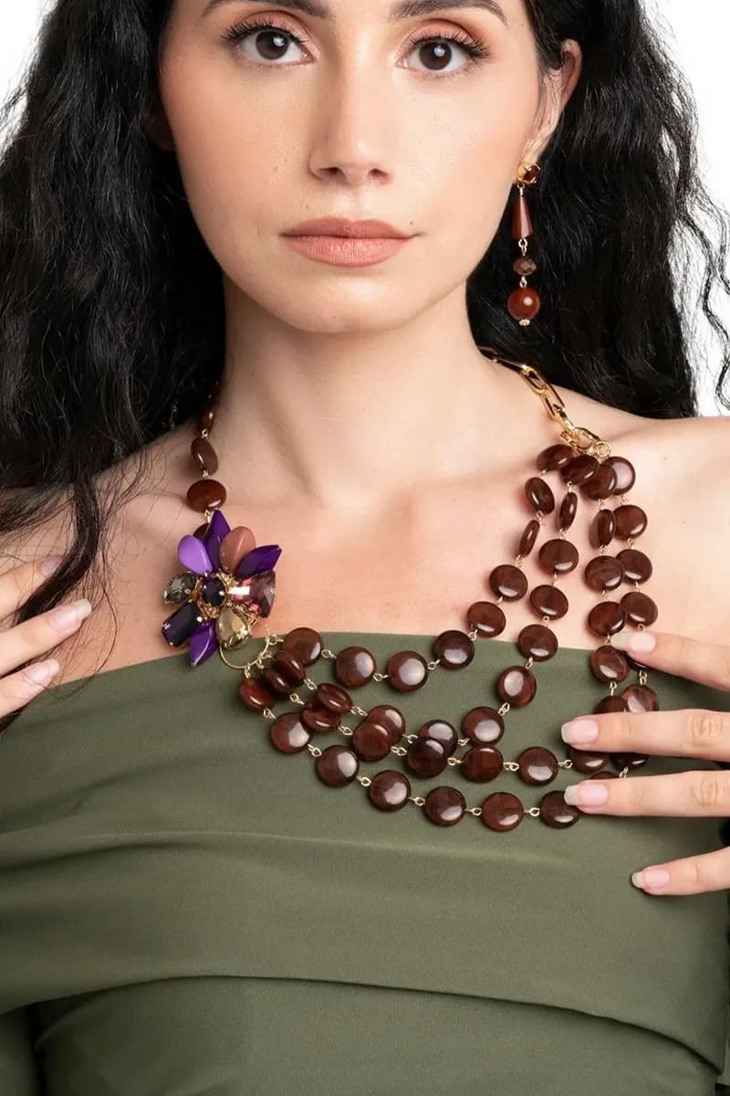 MYA ACCESSORIES | Collana multifilo con pietre piatte e fiore - 2