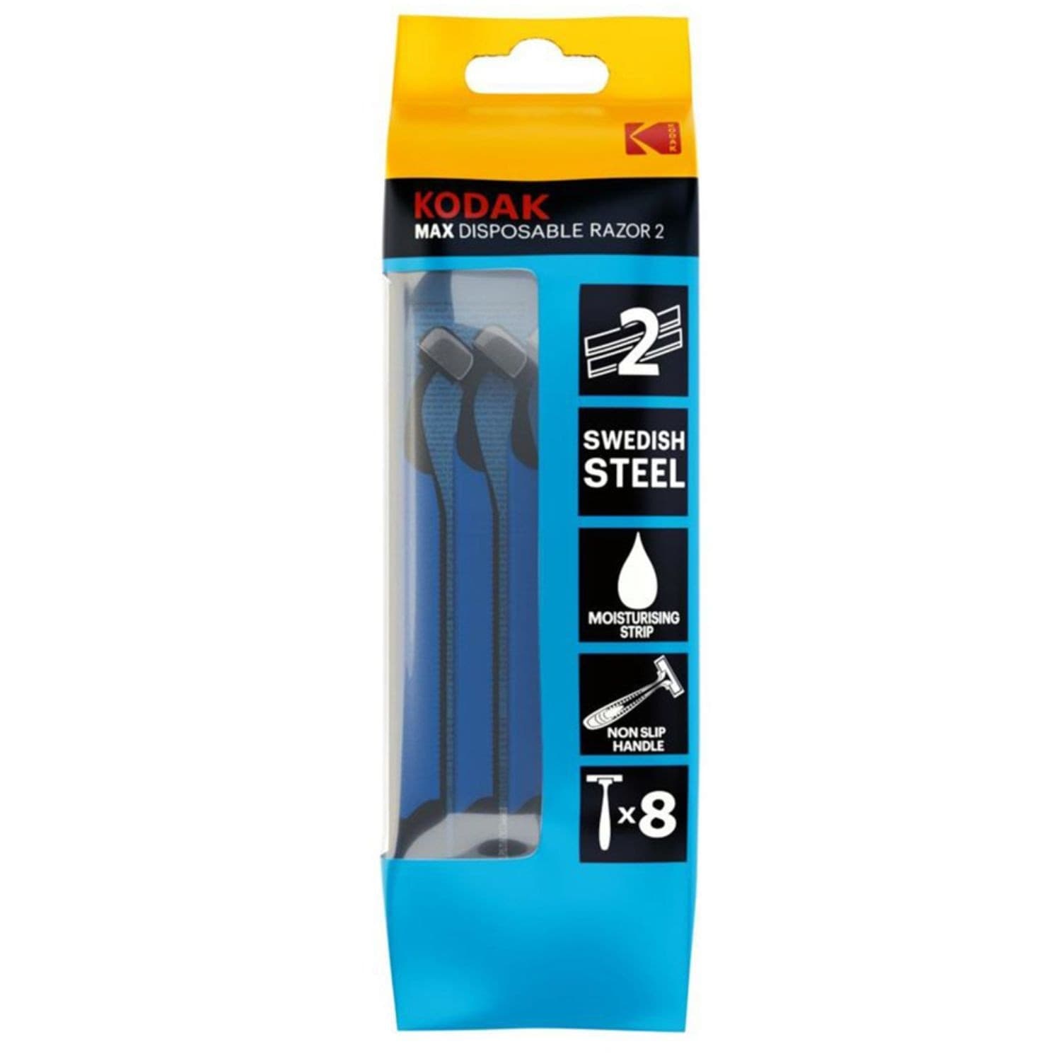 8 Pz. Rasoi Usa e Getta 2 Lame con impugnatura ergonomica - KODAK MAX DISPOSABLE RAZOR 2 AZZURRI - 3