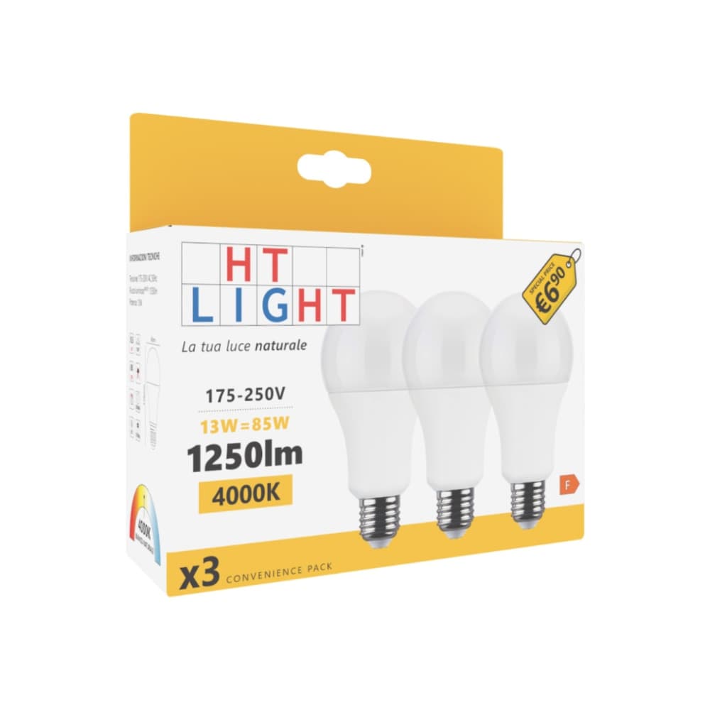 Confezione 3pz Classica LED 230V 13W 1250lm 4000K E27 - 1