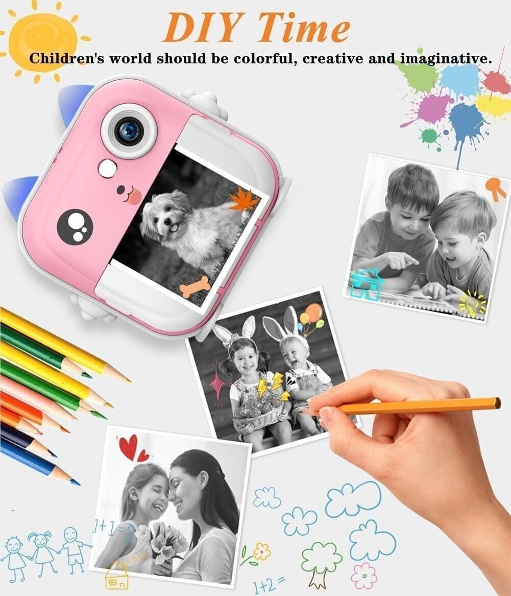 Fotocamera per bambini con stampa istantanea , Macchina fotografica Rosa 32 giga - 4