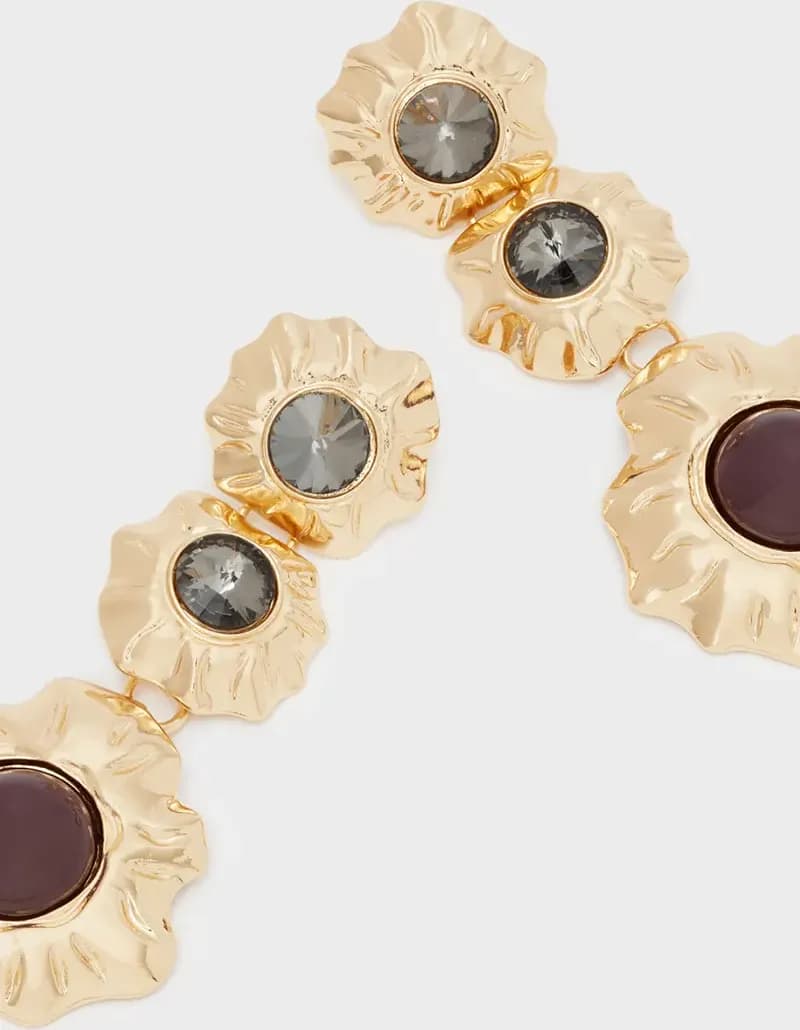NALÌ | Orecchini lunghi con fiori oro e perla - 3