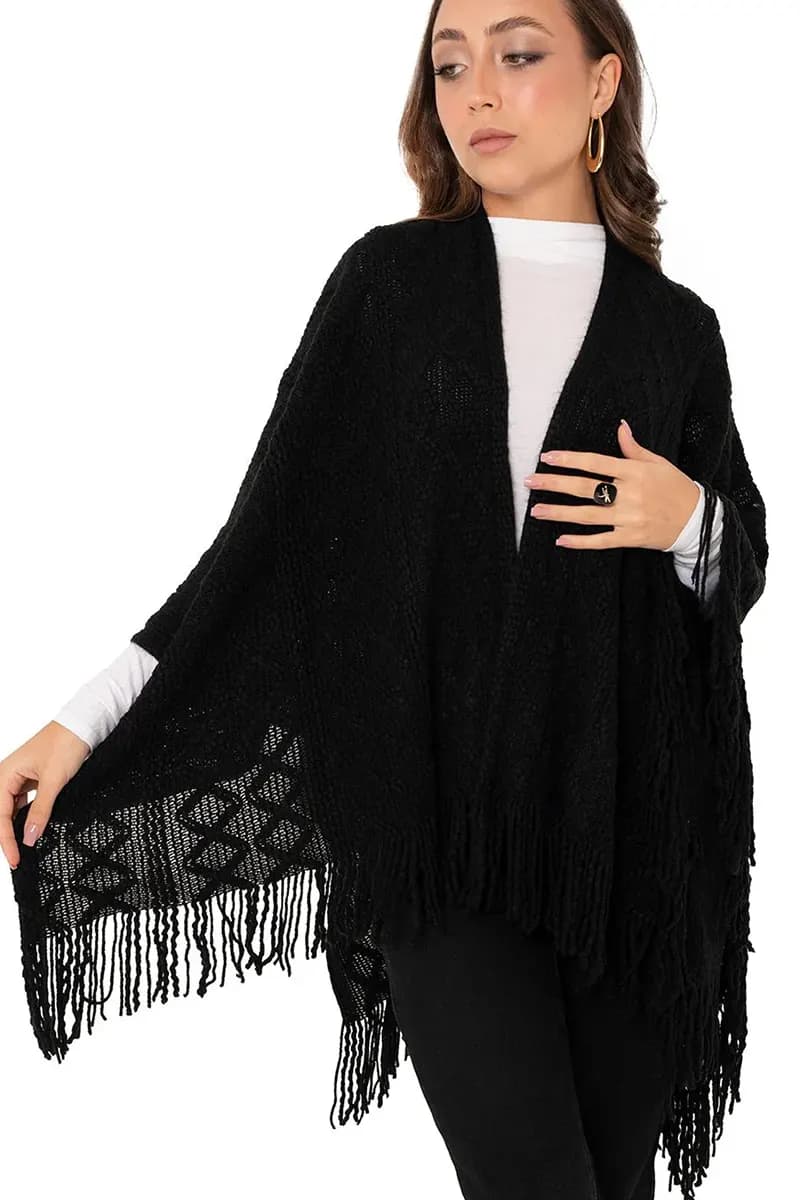 MYA ACCESSORIES | Scialle con frange laterali in acrilico nero - 2