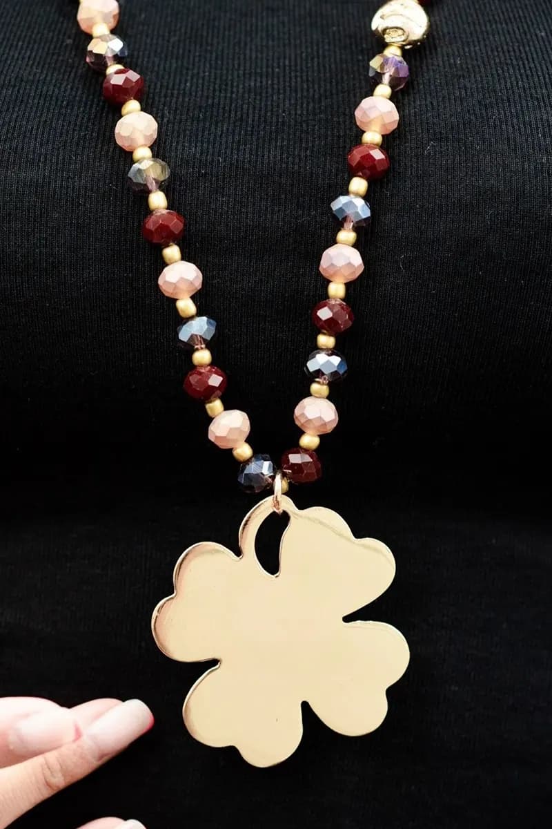 MYA ACCESSORIES | Collana lunga con microcristalli rosa e rossi - 4