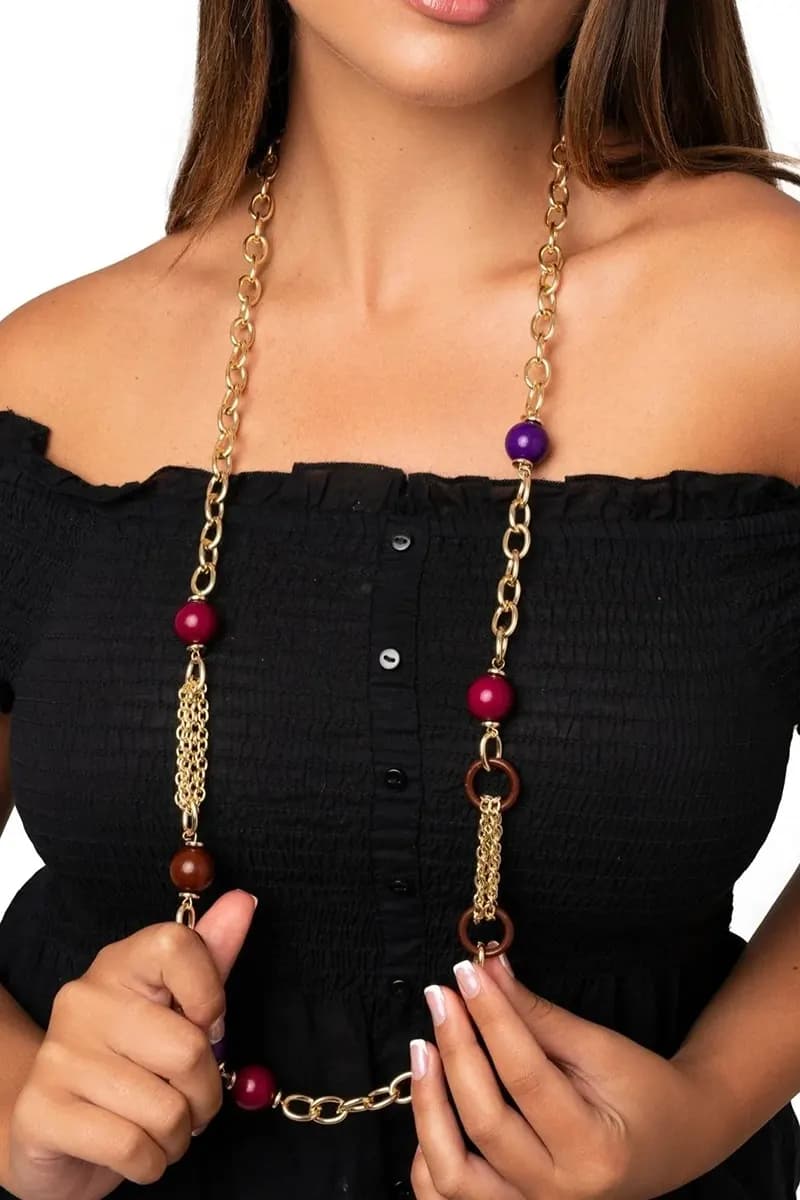 MYA ACCESSORIES | Collana lunga in metallo con sfere in acrilico - 4