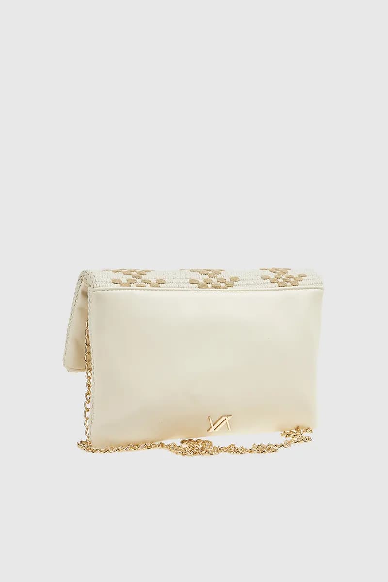 VERDE FASHION | Pochette intrecciata paglia con catena - 2