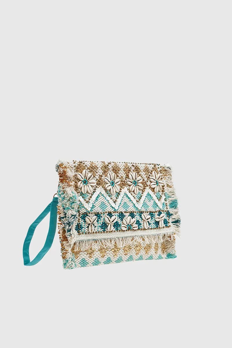 VERDE FASHION | Pochette in tessuto con applicazioni conchiglie - 3