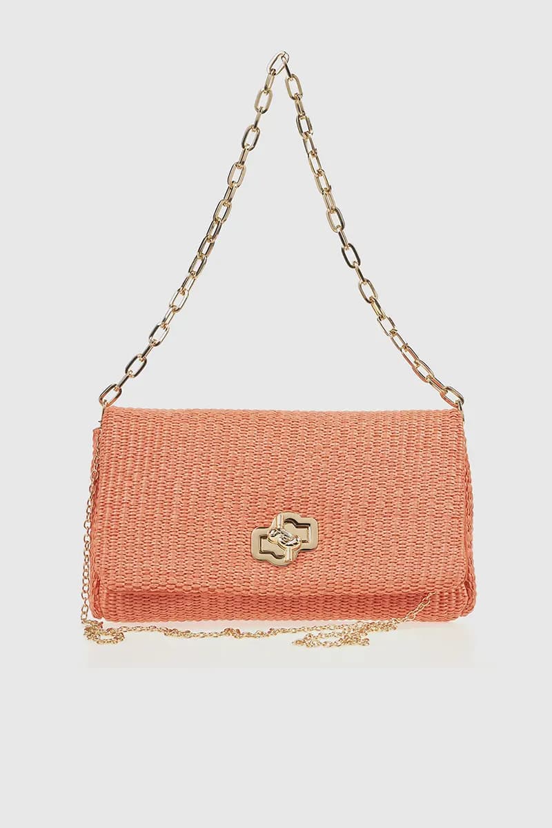 VERDE FASHION | Pochette rafia doppia catena - 1