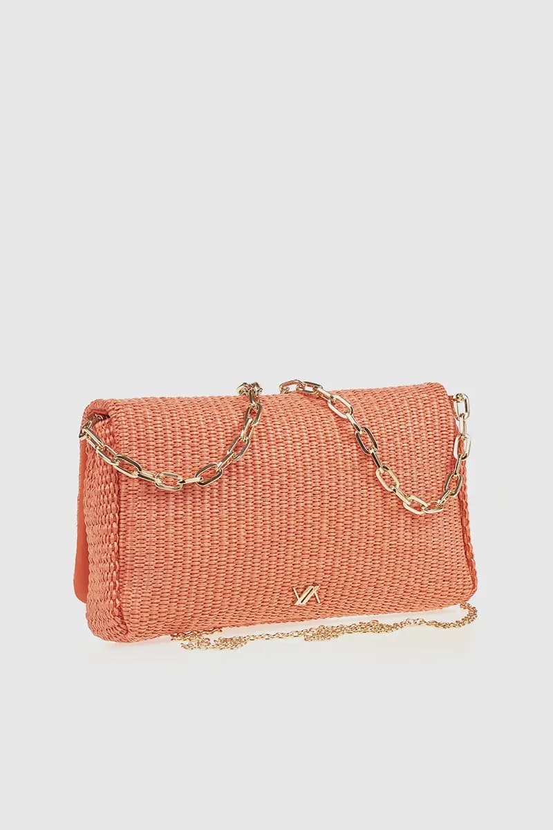 VERDE FASHION | Pochette rafia doppia catena - 2