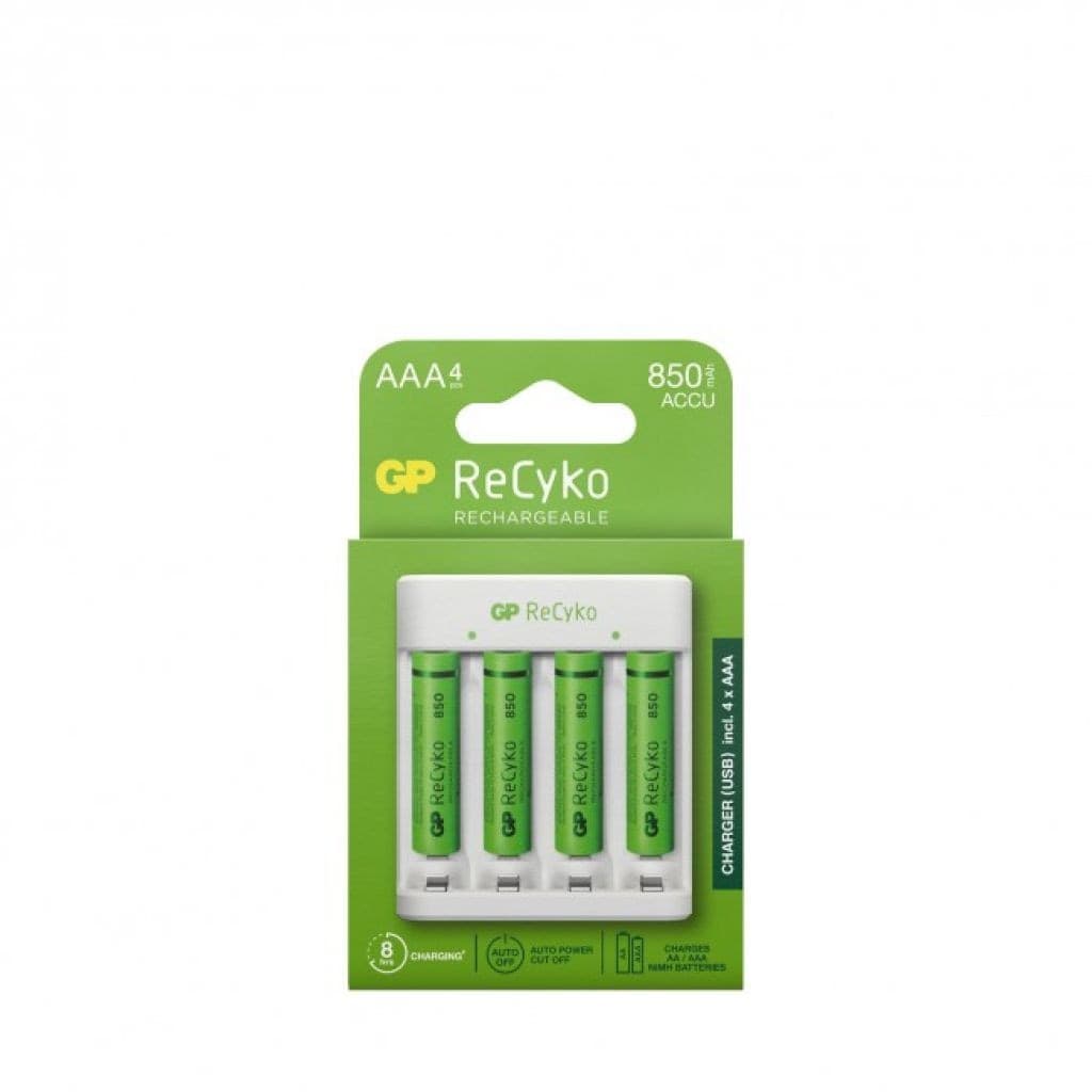 Caricabatterie USB Recyko E411 con 4 Batterie Ricaricabili 1,5V Mini Stilo AAA NiMH 850mAh incluse