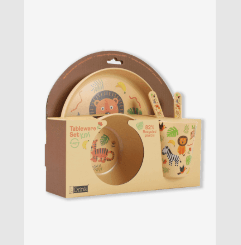 I-Total - Set in RPET Kids con Bicchiere Ciotola Piattino e Posate ANIMALS (ID5301D) - 2