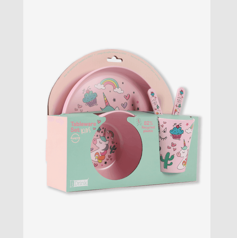 i-Total - Set in RPET Kids con Bicchiere Ciotola Piattino e Posate Unicorn (ID5301A) - 2