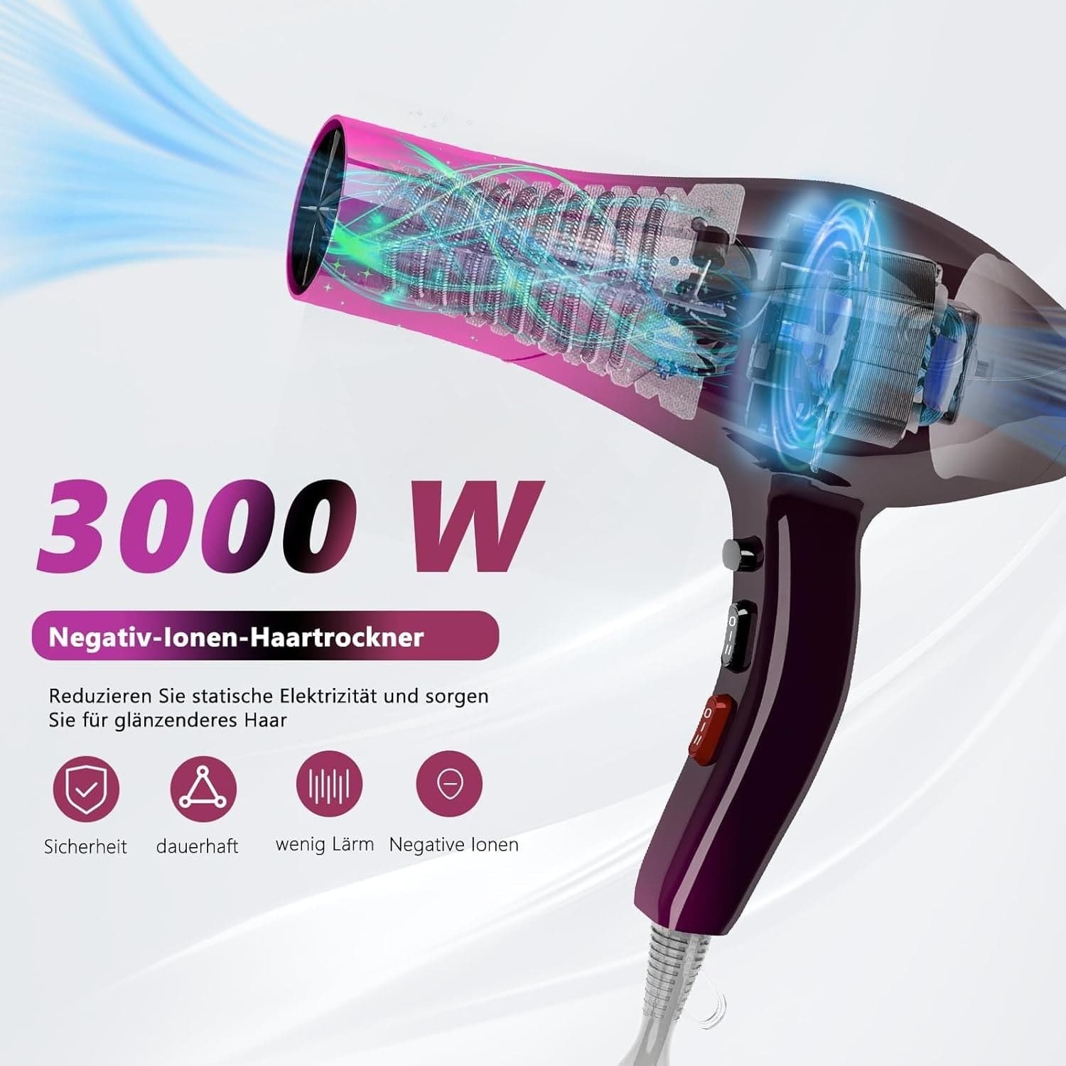 Asciugacapelli Jooayou 3000 W diffusore professionale 3 temperature e 2 velocità - 3