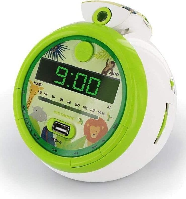 Metronic Radiosveglia per Bambini Jungle FM Proiezione USB Doppia Sveglia