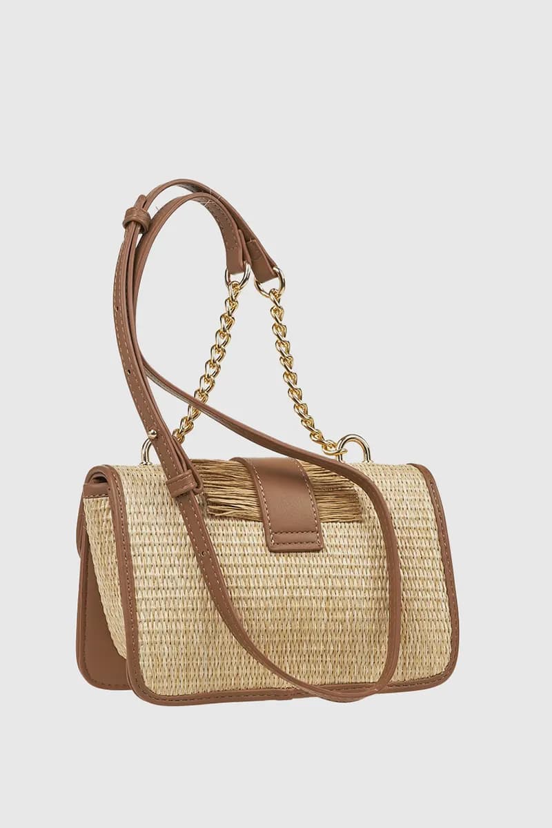 VERDE FASHION | Borsa in rafia a tracolla dettaglio frange - 2