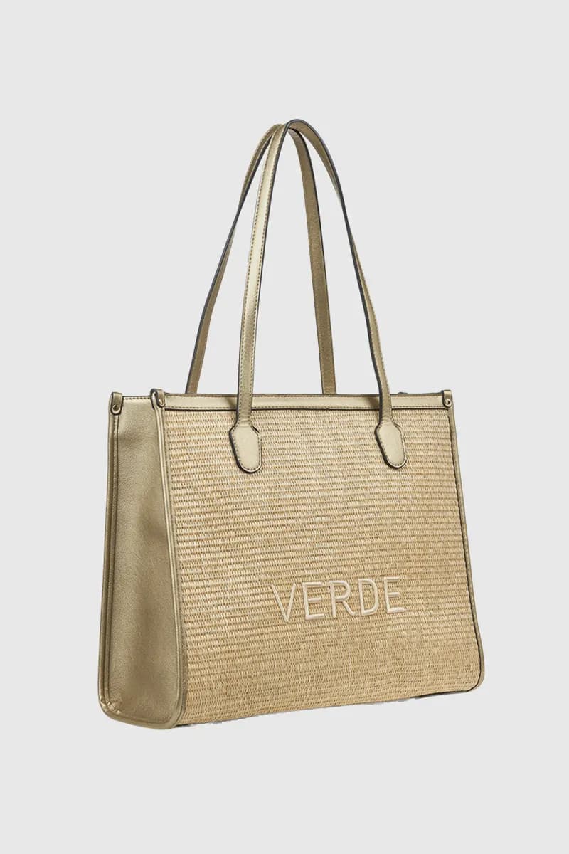 VERDE FASHION | Shopping bag in rafia ed ecopelle - 3
