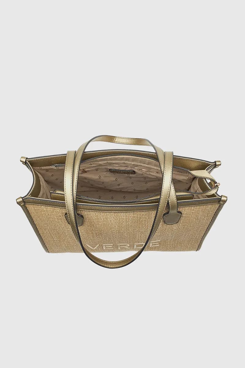 VERDE FASHION | Shopping bag in rafia ed ecopelle - 4