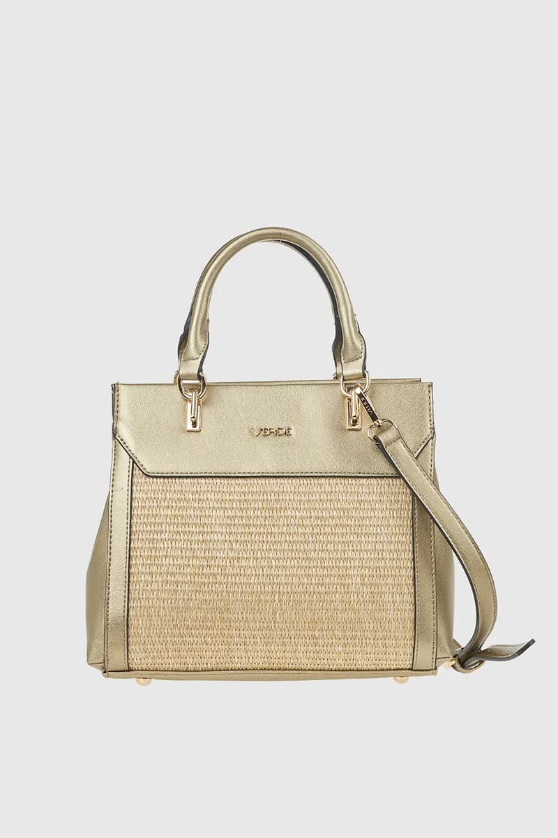 VERDE FASHION | Borsa a mano in rafia ed ecopelle - 5