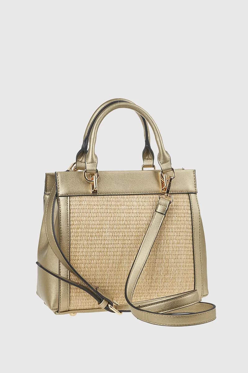 VERDE FASHION | Borsa a mano in rafia ed ecopelle - 2