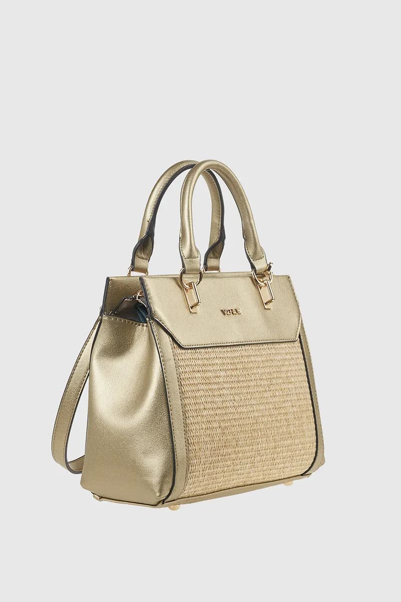 VERDE FASHION | Borsa a mano in rafia ed ecopelle - 3