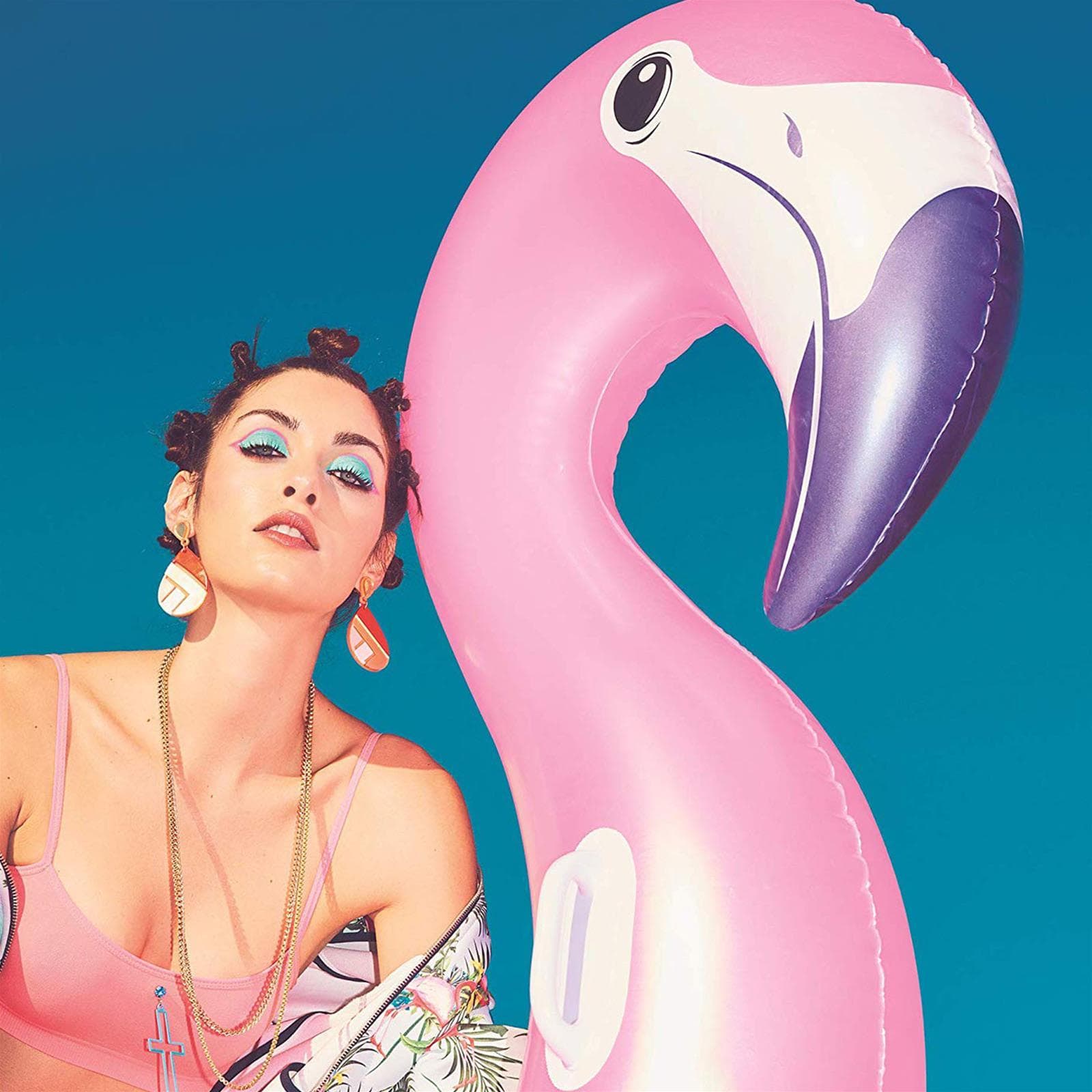 Gonfiabile fenicottero rosa grande 173 x 170 cm cigni mare piscina spiaggia materasso gommone - 5