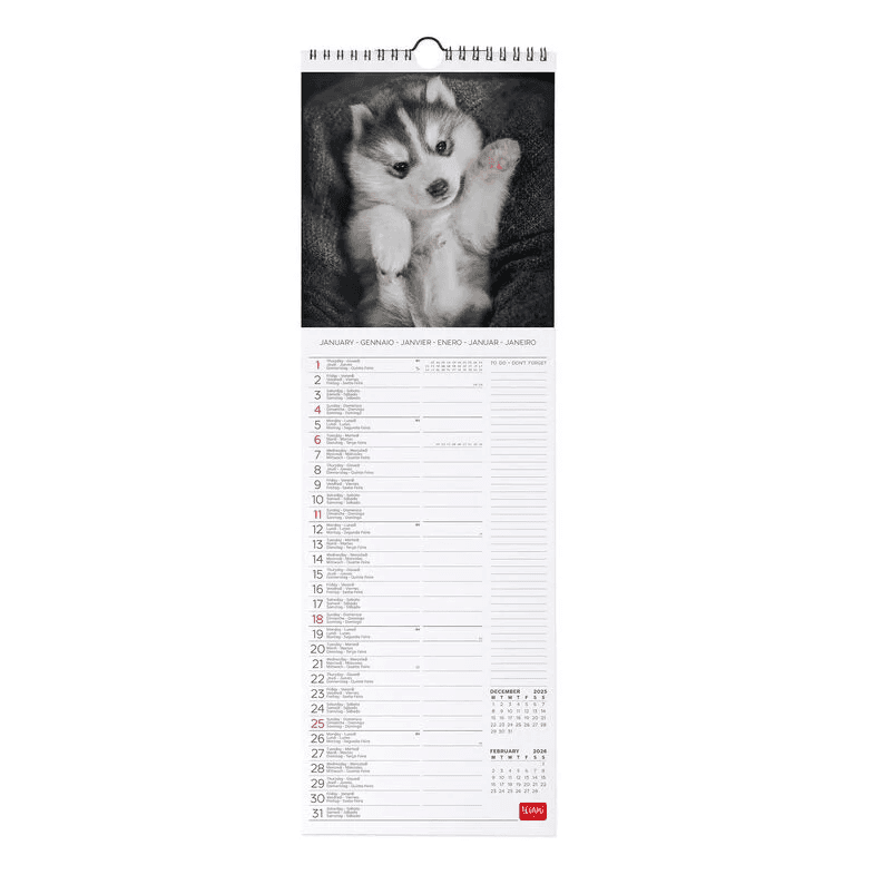 Legami - Calendario da Parete 2026 - 16 x 49 cm- Puppies (CAL260058) - 2