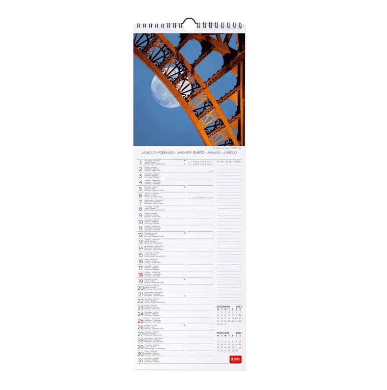Legami - Calendario da Parete 2026 - 16 x 49 cm Paris (CAL260076) - 2