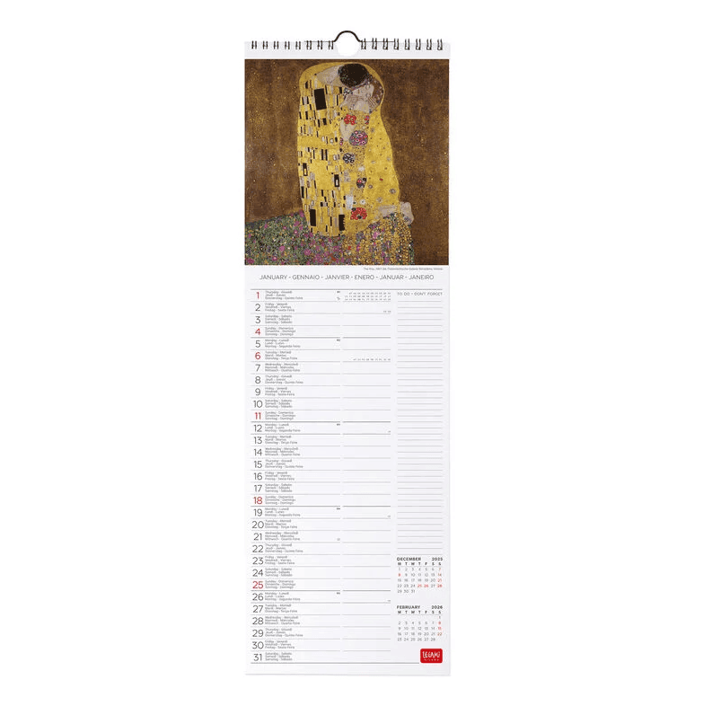 Legami - Calendario da Parete 2026 - 16 x 49 cm Gustav Klimt (CAL260082) - 2